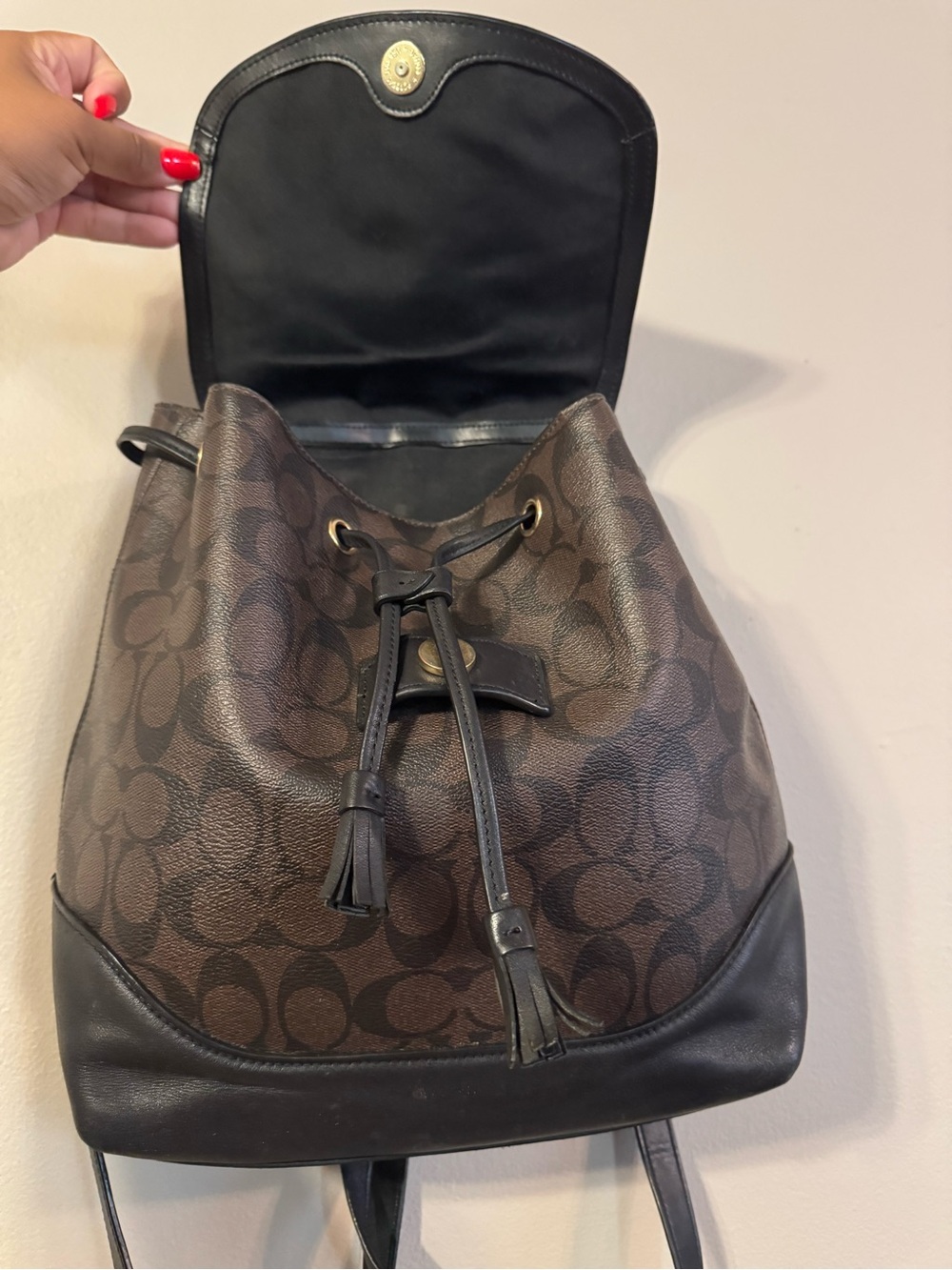 Coach Elle Signature Canvas Backpack in Brown & Black - Picture 3 of 5